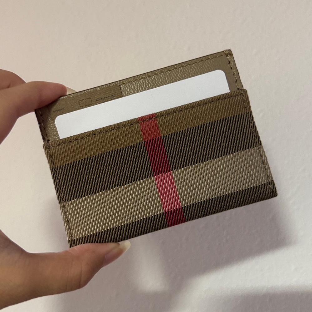 Burberry Beige and Red Check Card Holder
